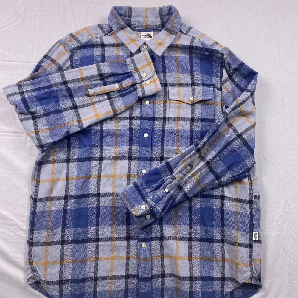 The North Face Arroyo Flannel Shirt Mens XL Blue Plaid Cotton Long Sleeve Casual